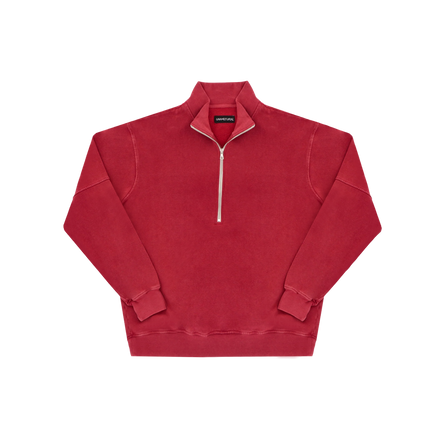 Stone Washed Half Zip Sweatshirt - Red