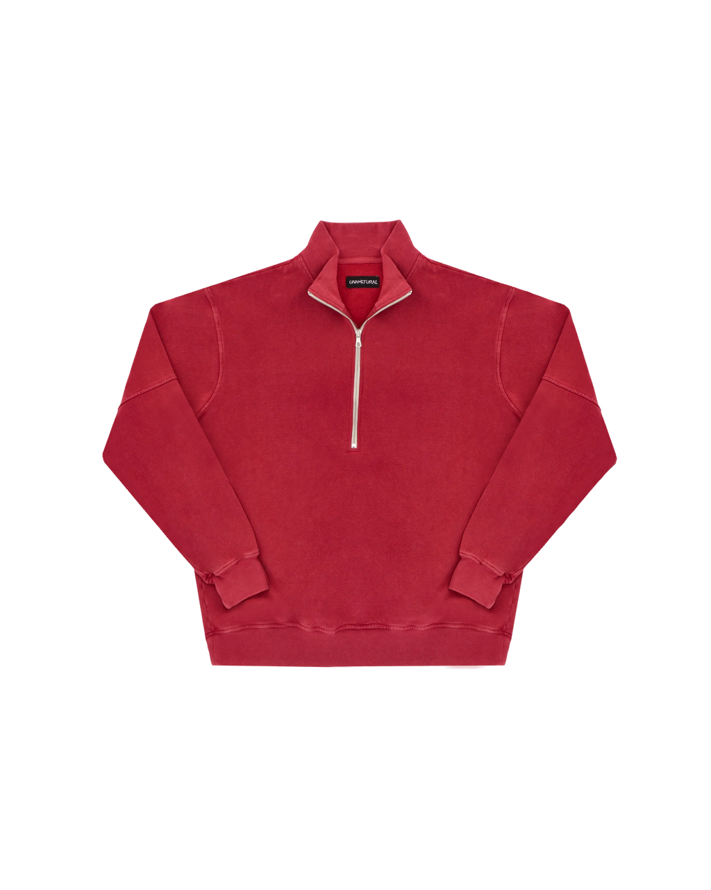 Stone Washed Half Zip Sweatshirt - Red