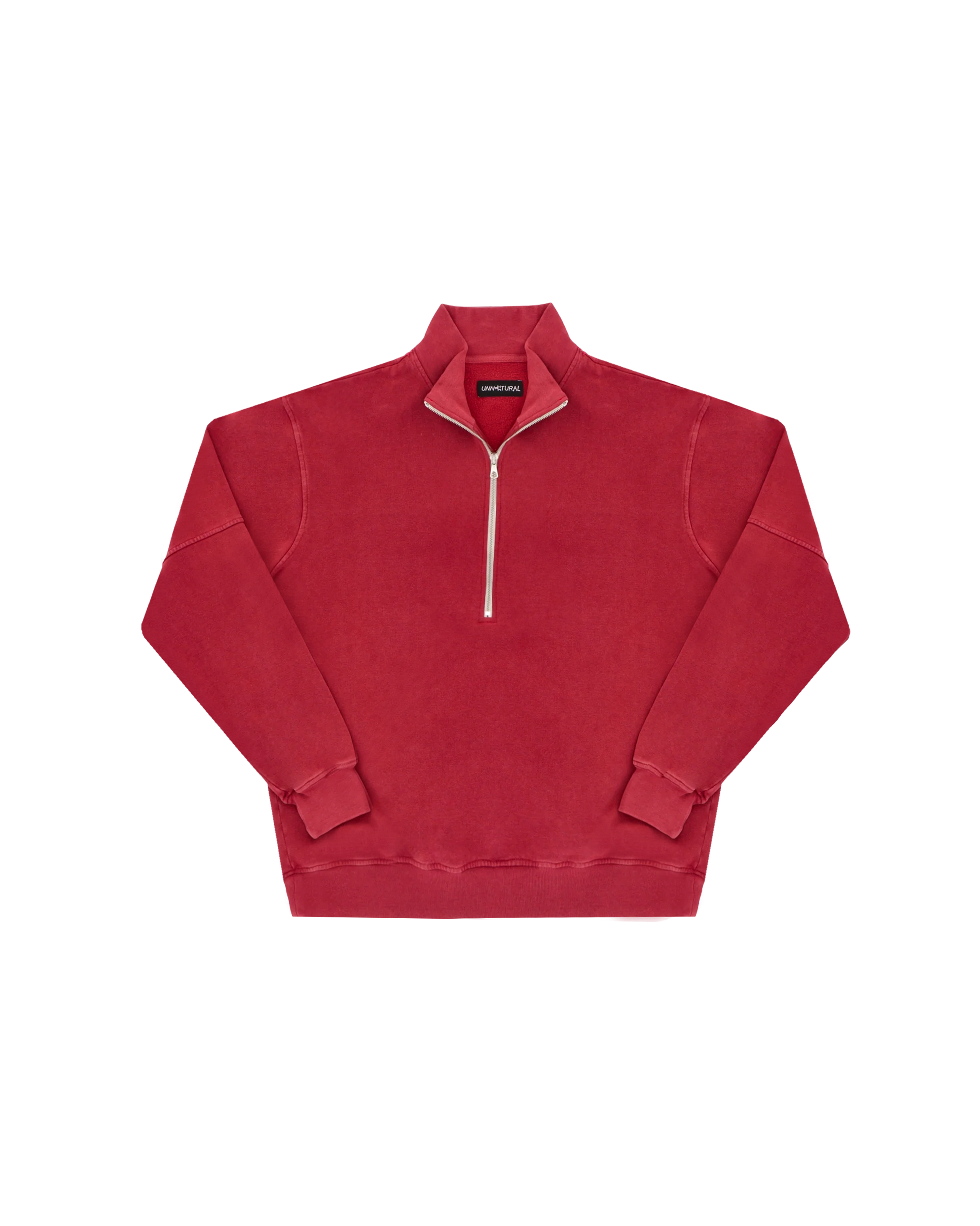 Stone Washed Half Zip Sweatshirt - Red