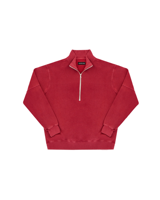 Stone Washed Half Zip Sweatshirt - Red