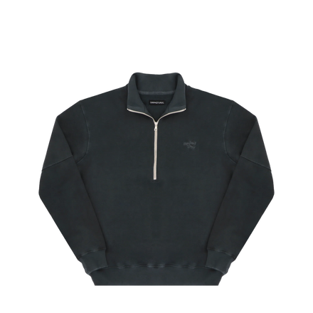 Stone Washed Half Zip Sweatshirt - Black