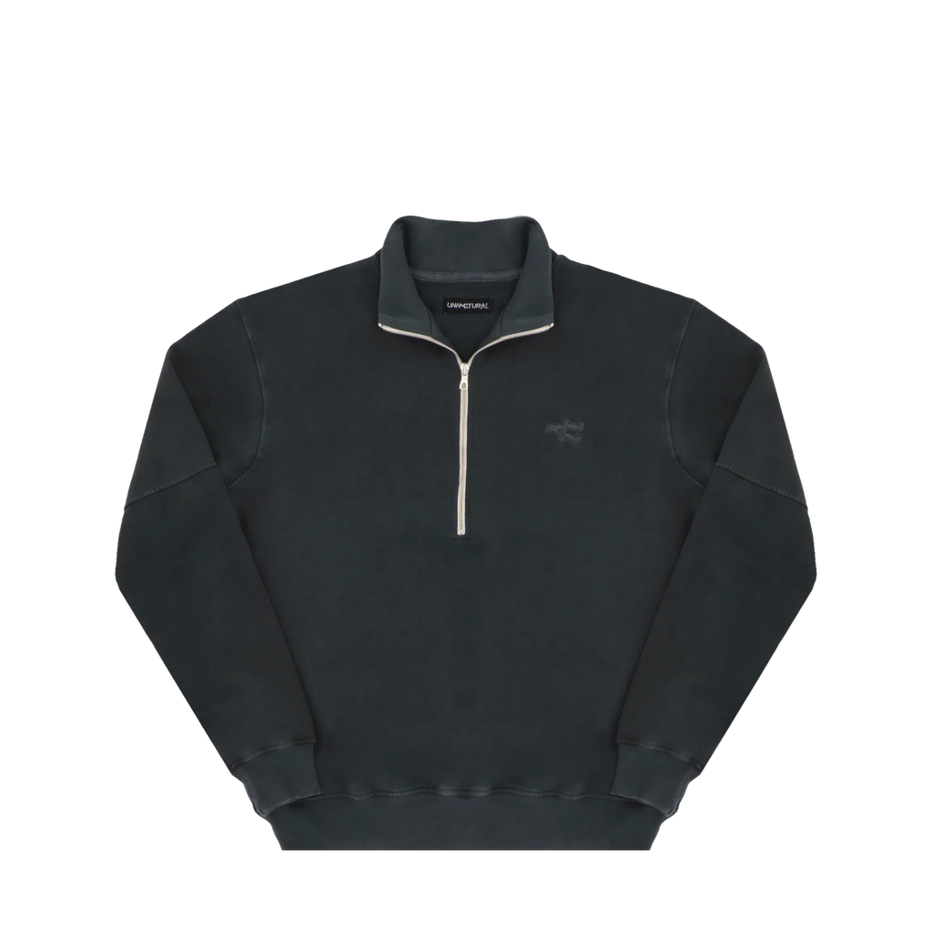 Stone Washed Half Zip Sweatshirt - Black