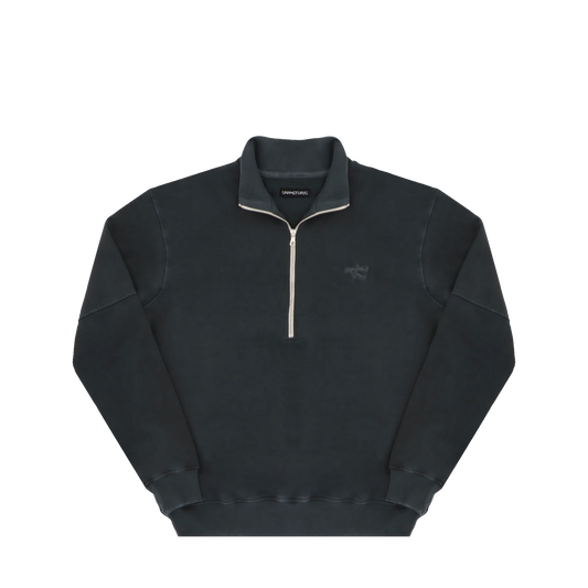 Stone Washed Half Zip Sweatshirt - Black