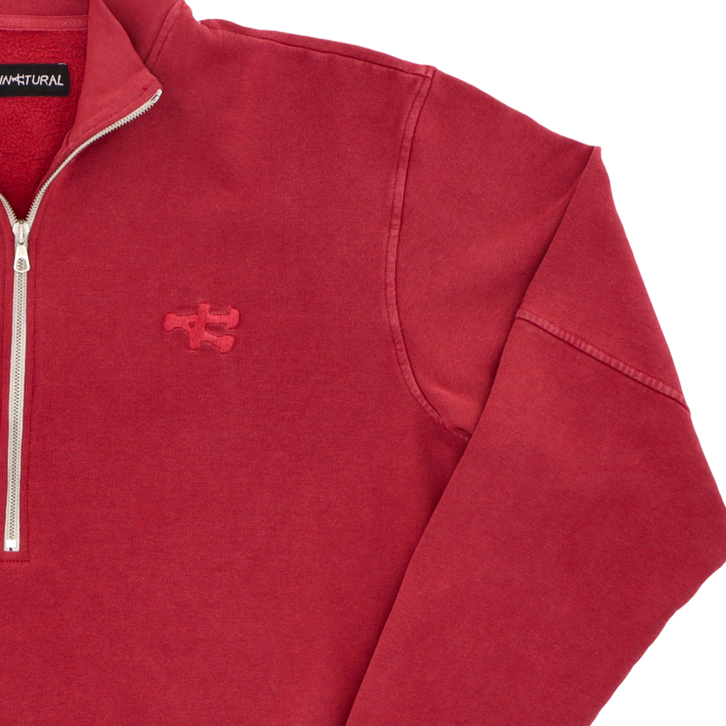 Stone Washed Half Zip Sweatshirt - Red
