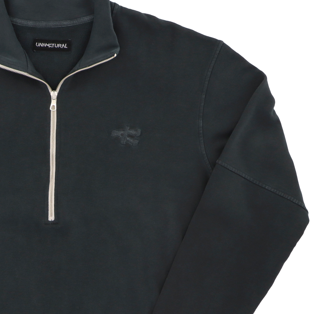Stone Washed Half Zip Sweatshirt - Black