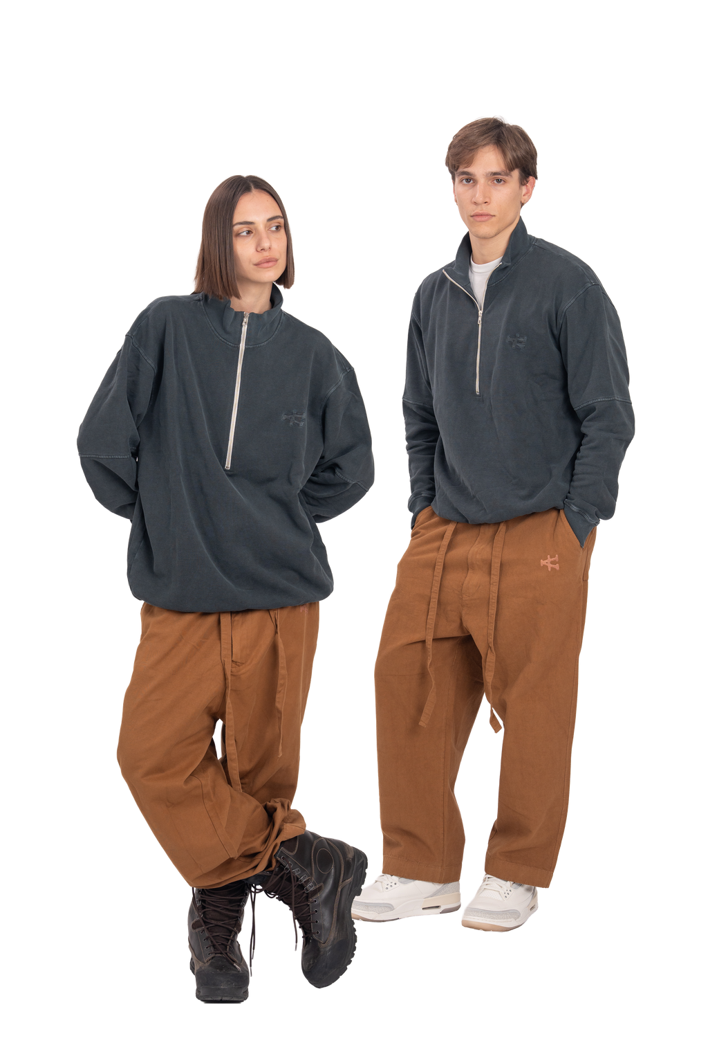 Stone Washed Half Zip Sweatshirt - Black