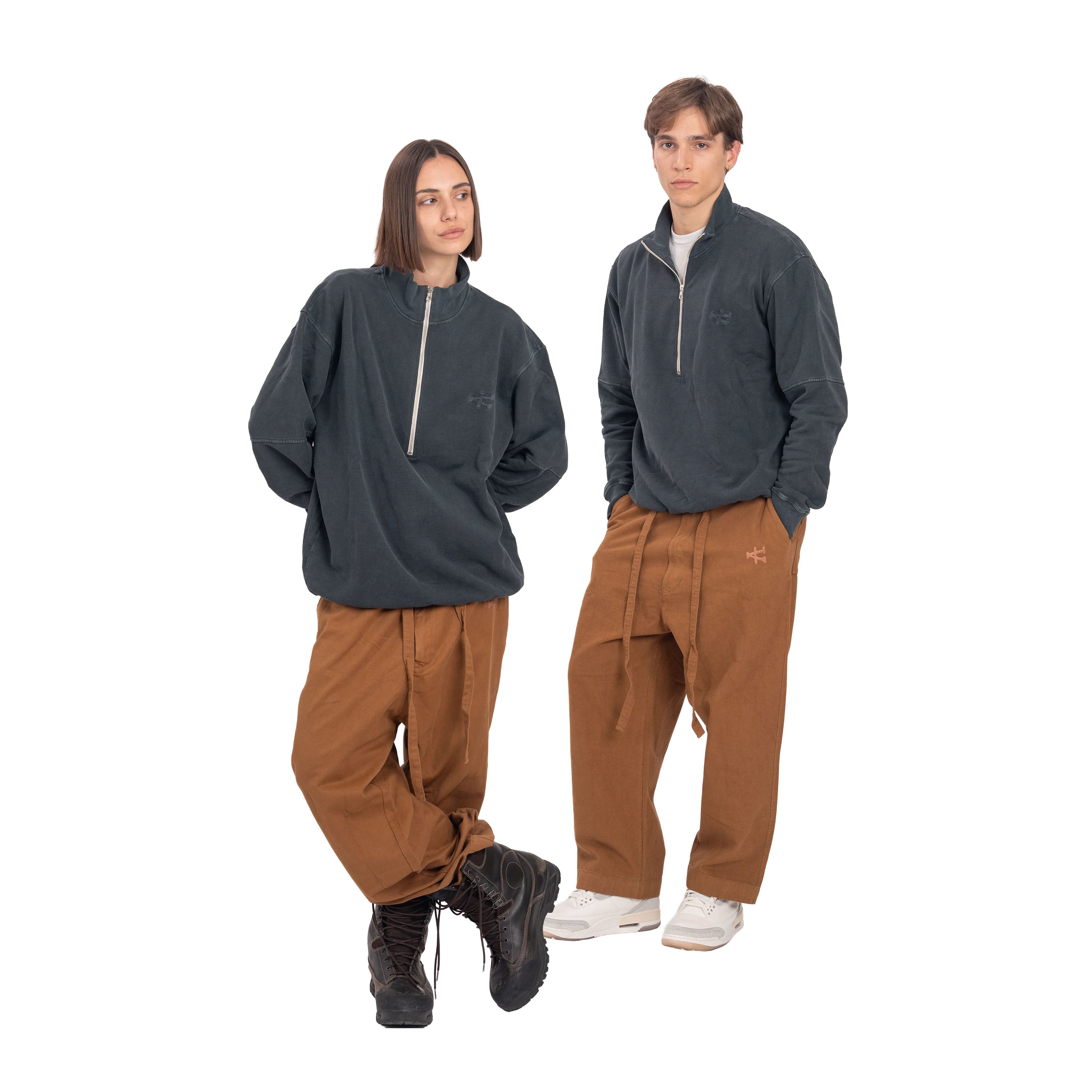 Stone Washed Half Zip Sweatshirt - Black